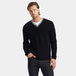 G/FORE Onyx Black Waffle Knit Merino Wool V Neck Sweater Top Men L NWT Golf $295